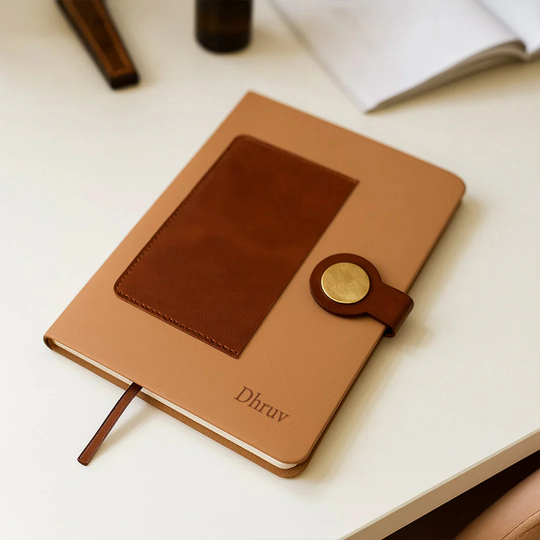 Custom Tan & Brown Leatherette Notebook - Image 6