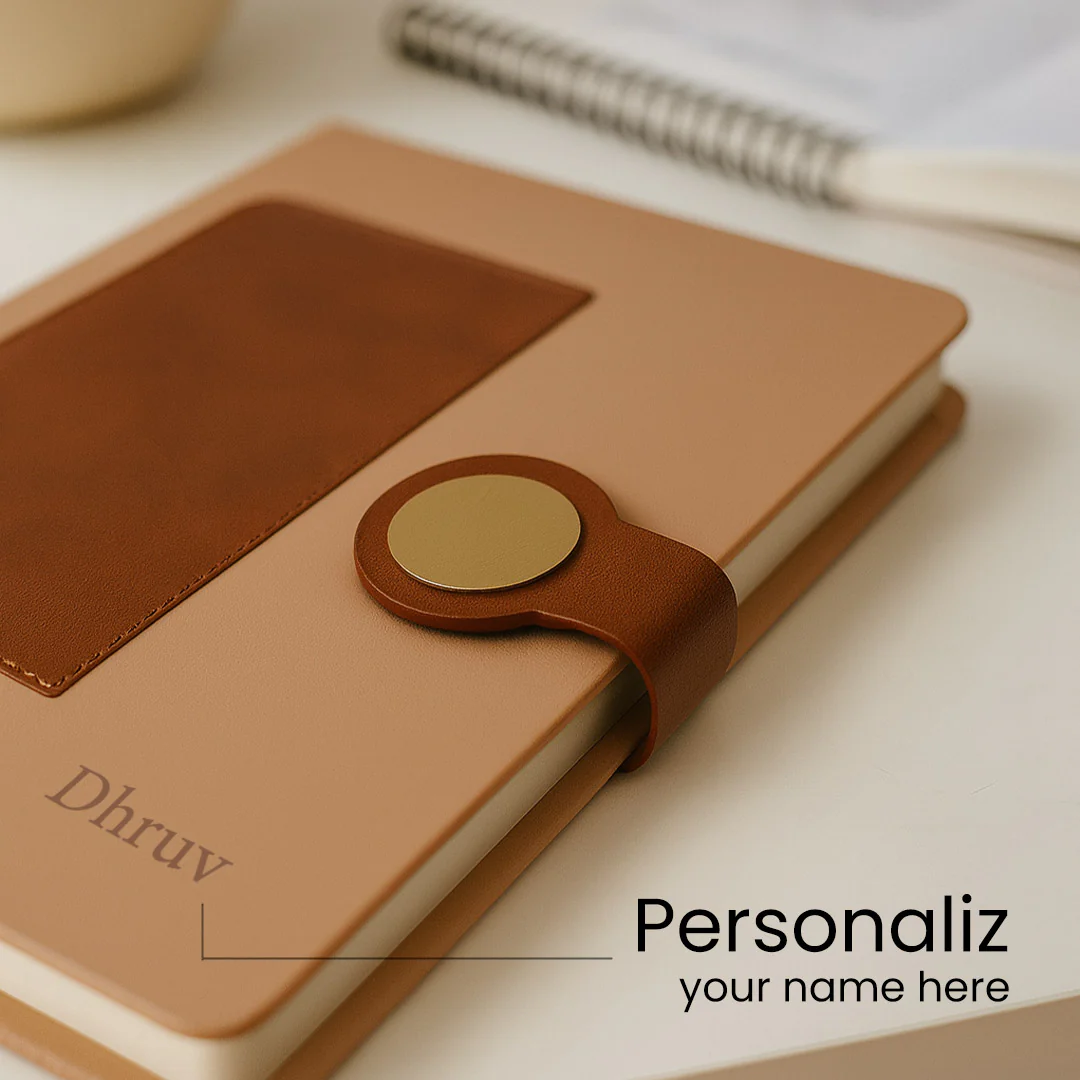 Custom Tan & Brown Leatherette Notebook - Image 7
