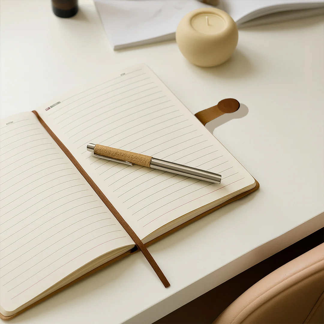 Custom Tan & Brown Leatherette Notebook - Image 8