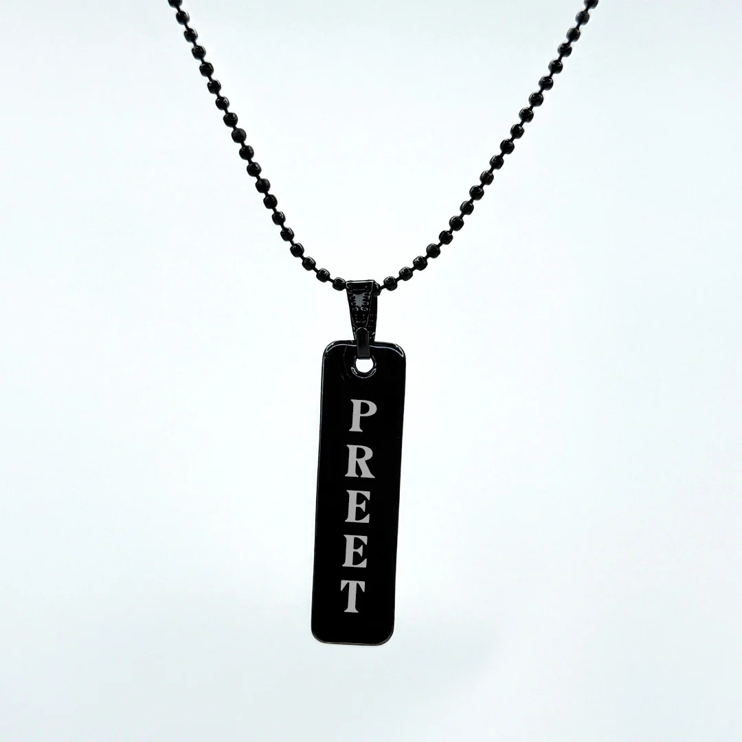 Custom Vertical Metal Name Pendant – Gold, Black & Silver Finish Options - Image 2