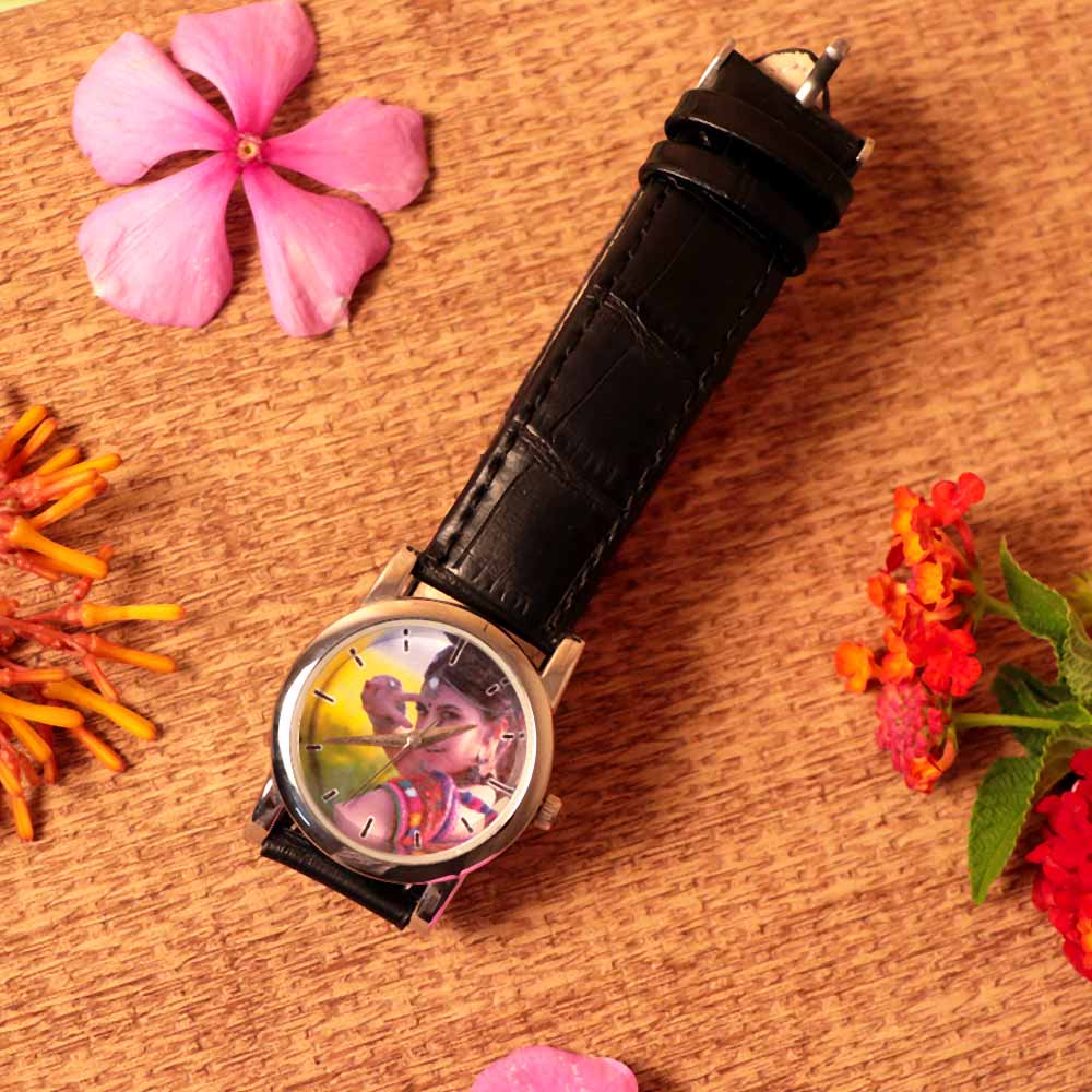 Customized Black Leather Wrist Watch - Image 3