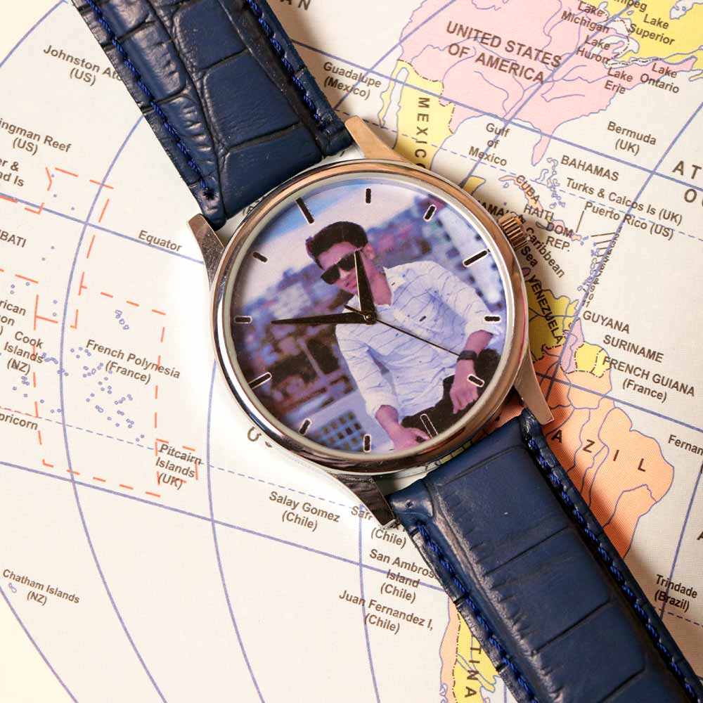 Customized Blue Leather Wrist Watch - Image 2