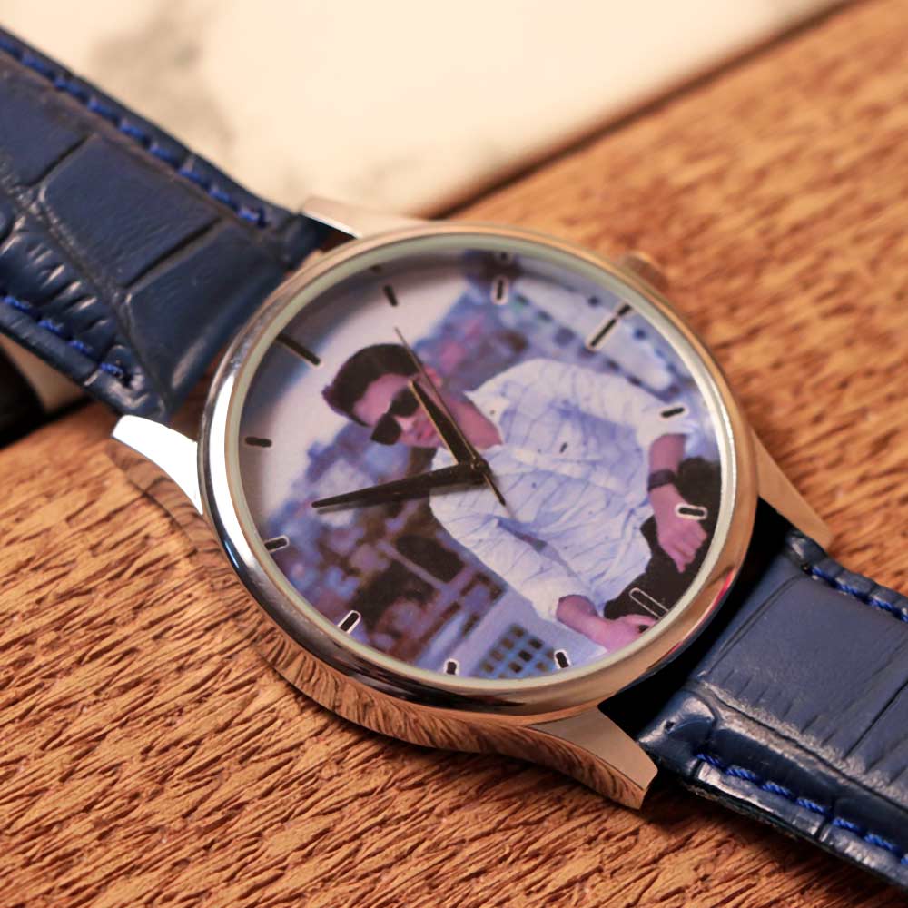 Customized Blue Leather Wrist Watch - Image 3