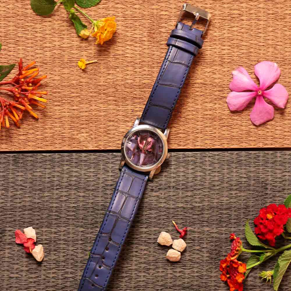 Customized Blue Leather Wrist Watch - Image 4