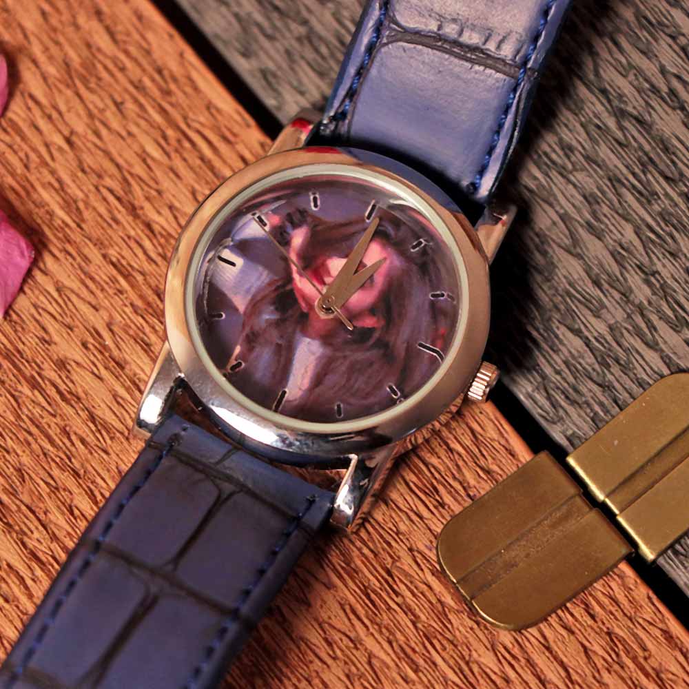 Customized Blue Leather Wrist Watch - Image 6