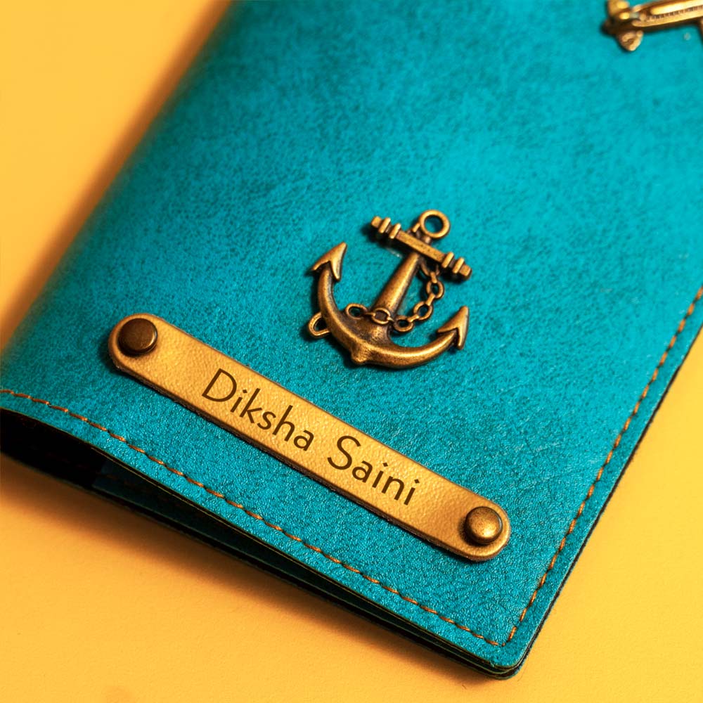 Personalized Leather Passport Cover With Name & Charm - Ice Blue - Image 2
