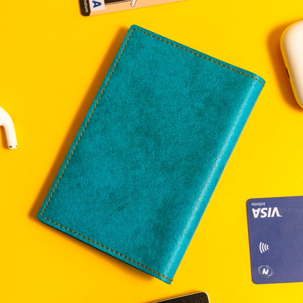 Personalized Leather Passport Cover With Name & Charm - Ice Blue - Image 4