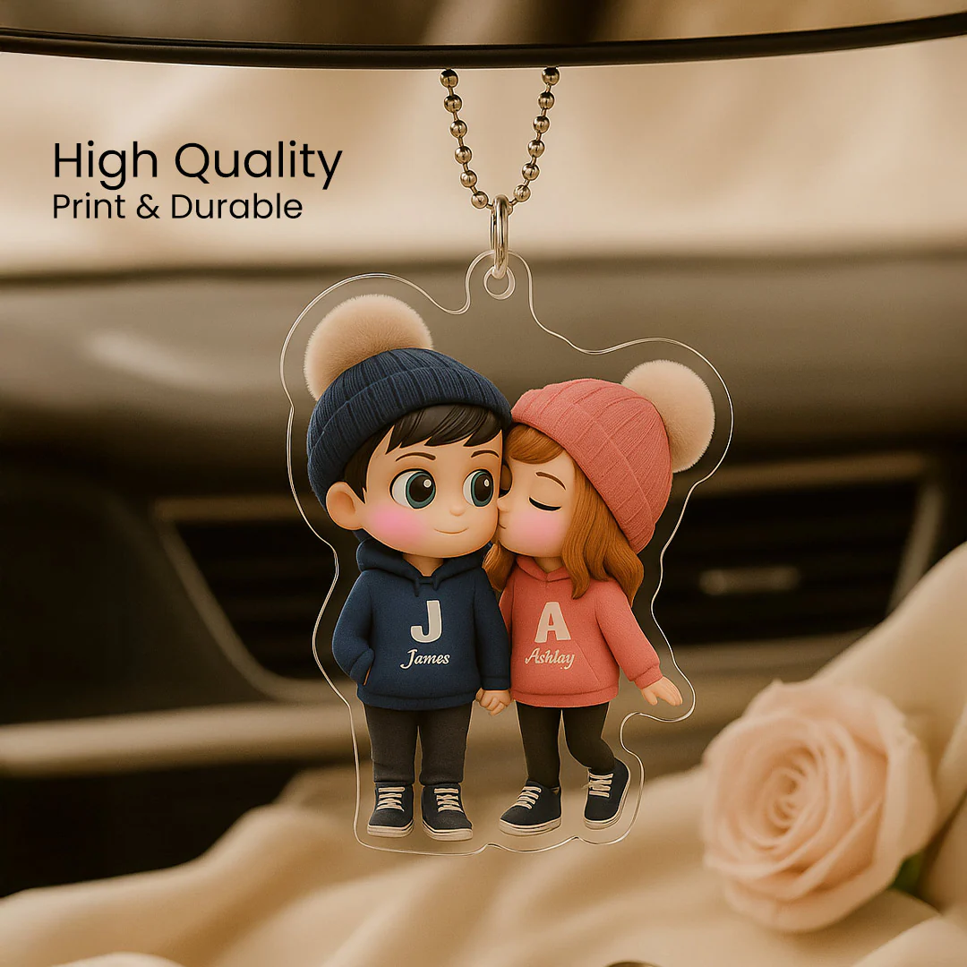 Customized Couple Car Hanger – Initial & Name Design (Acrylic) - Image 3