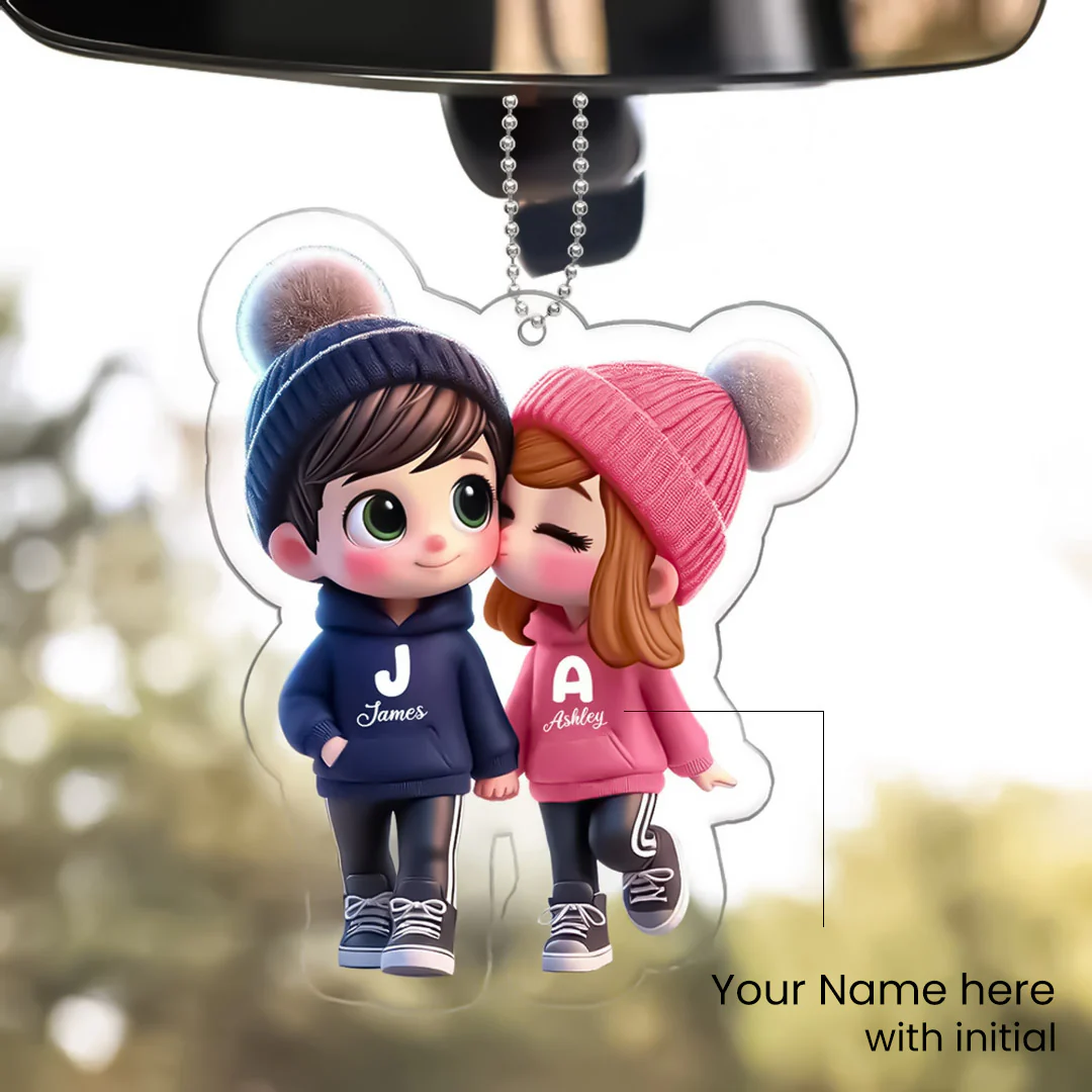 Customized Couple Car Hanger – Initial & Name Design (Acrylic) - Image 4