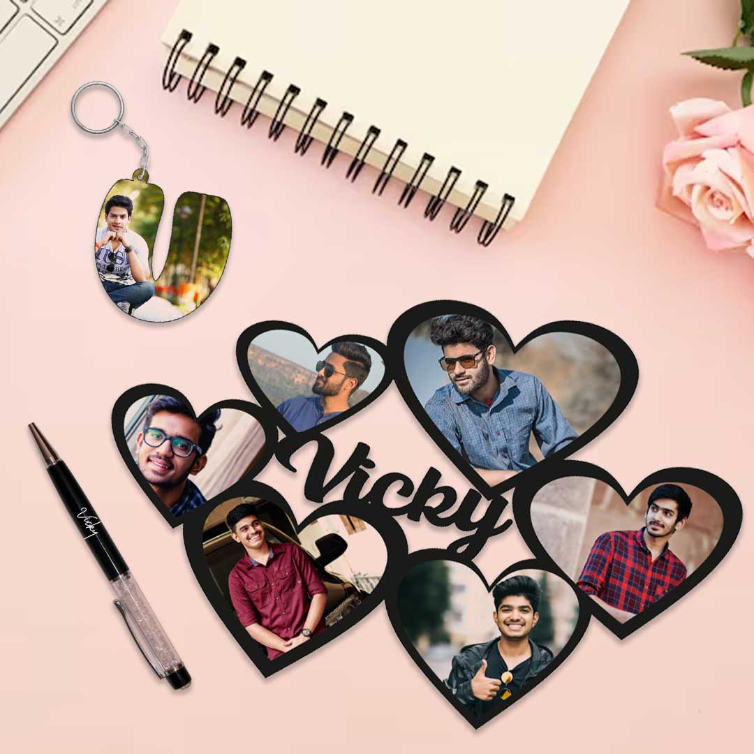 Customized Friends Name Frame, Pen & Keychain Gift Combo