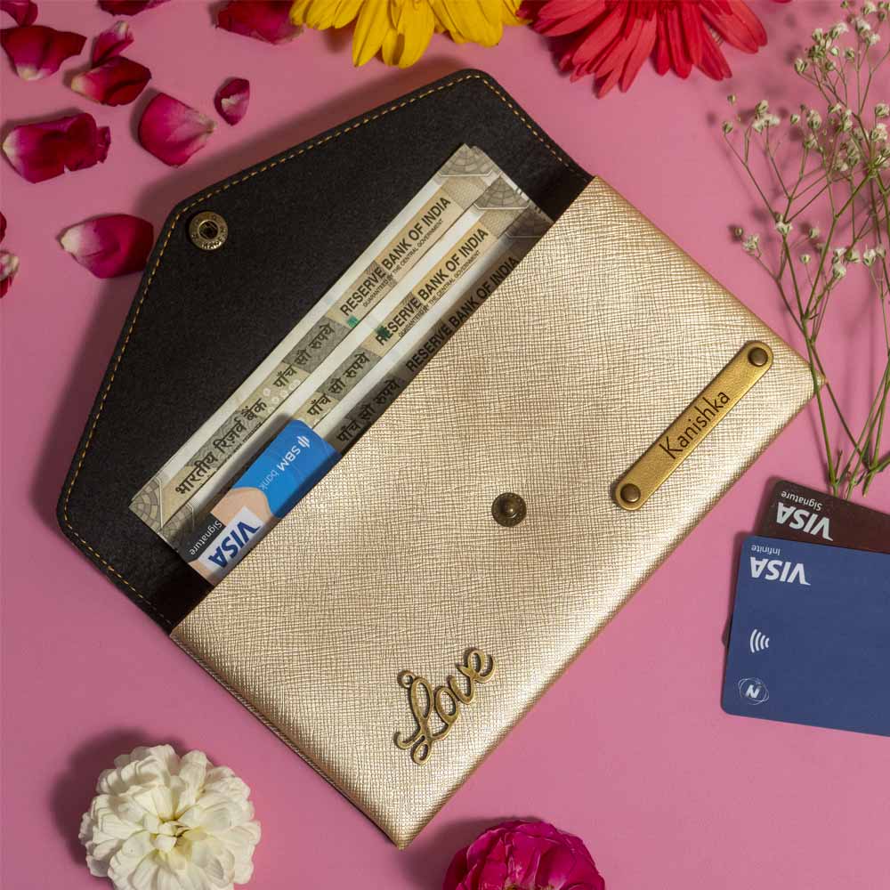 Personalized Ladies Clutch With Charm - Harvest Gold - Image 2