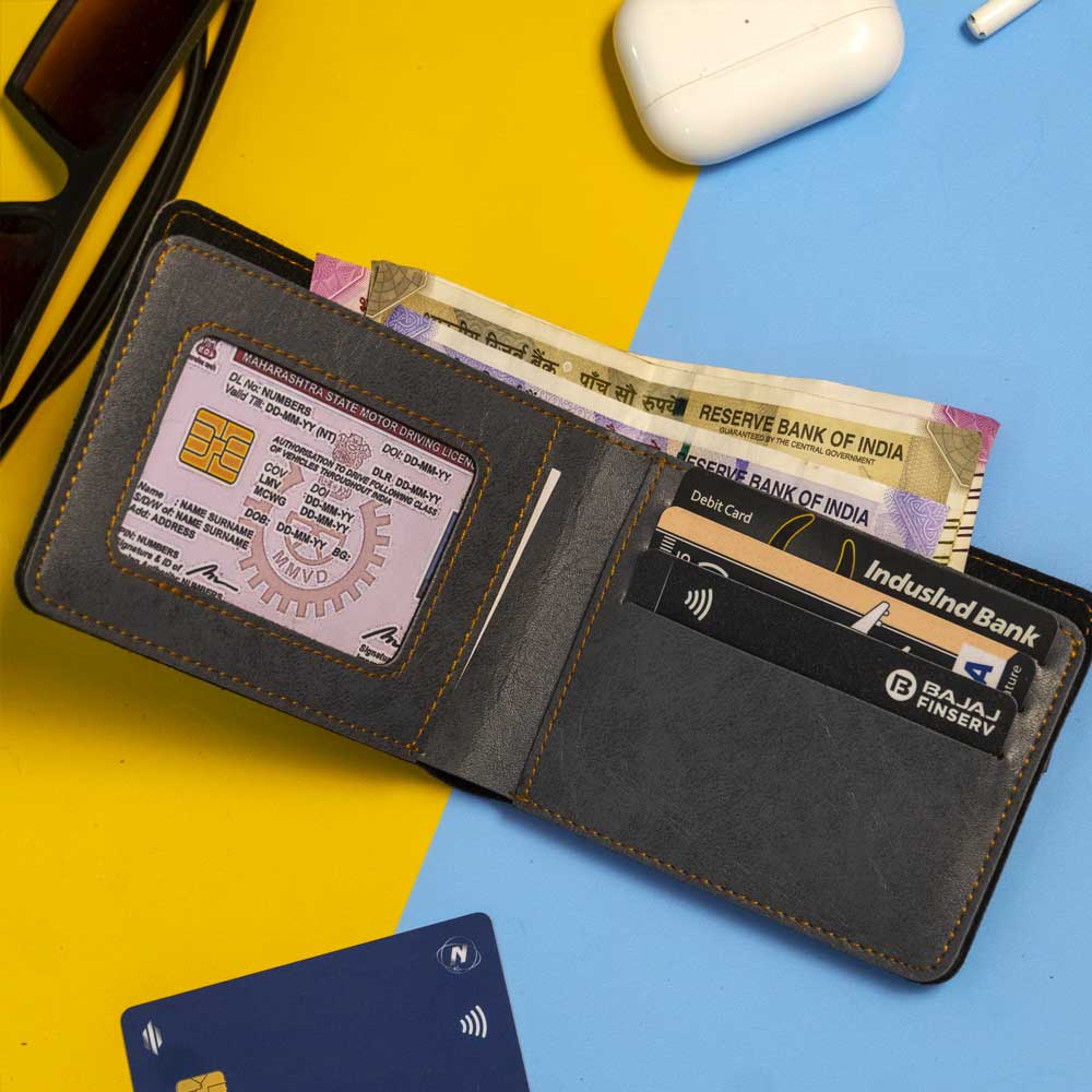 Premium Color Leather Wallet - Dark Gray - Image 5