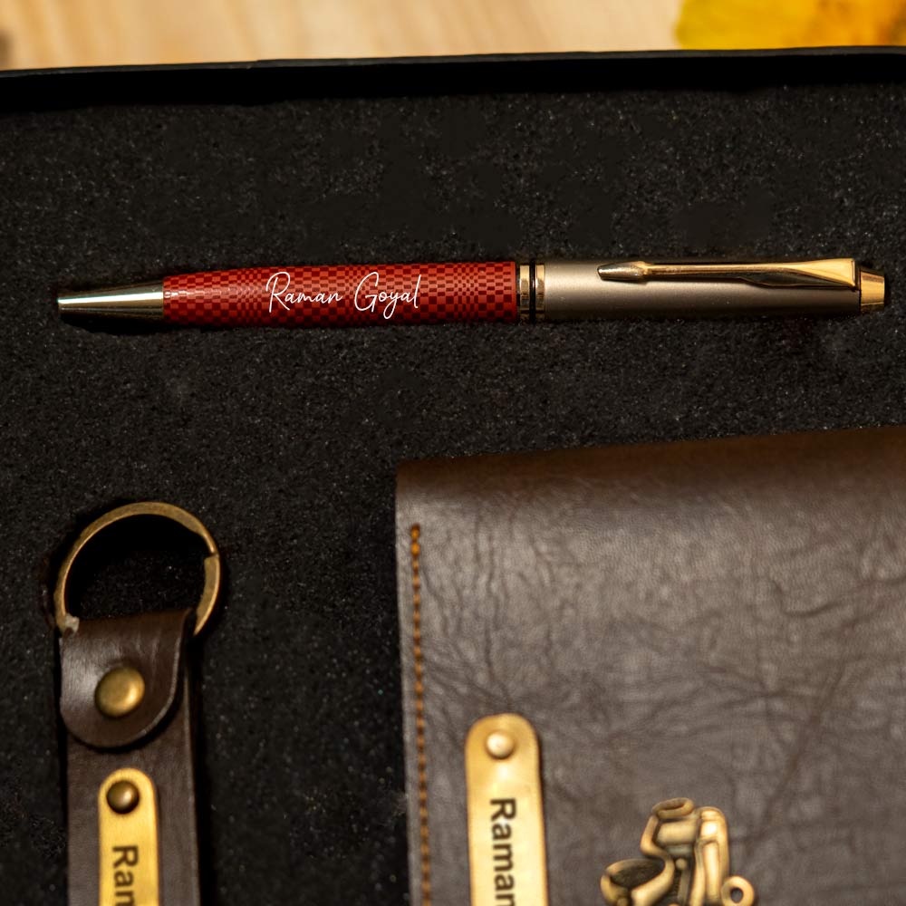 Customized Men's Wallet, Pen & Keychain Combo - Image 10