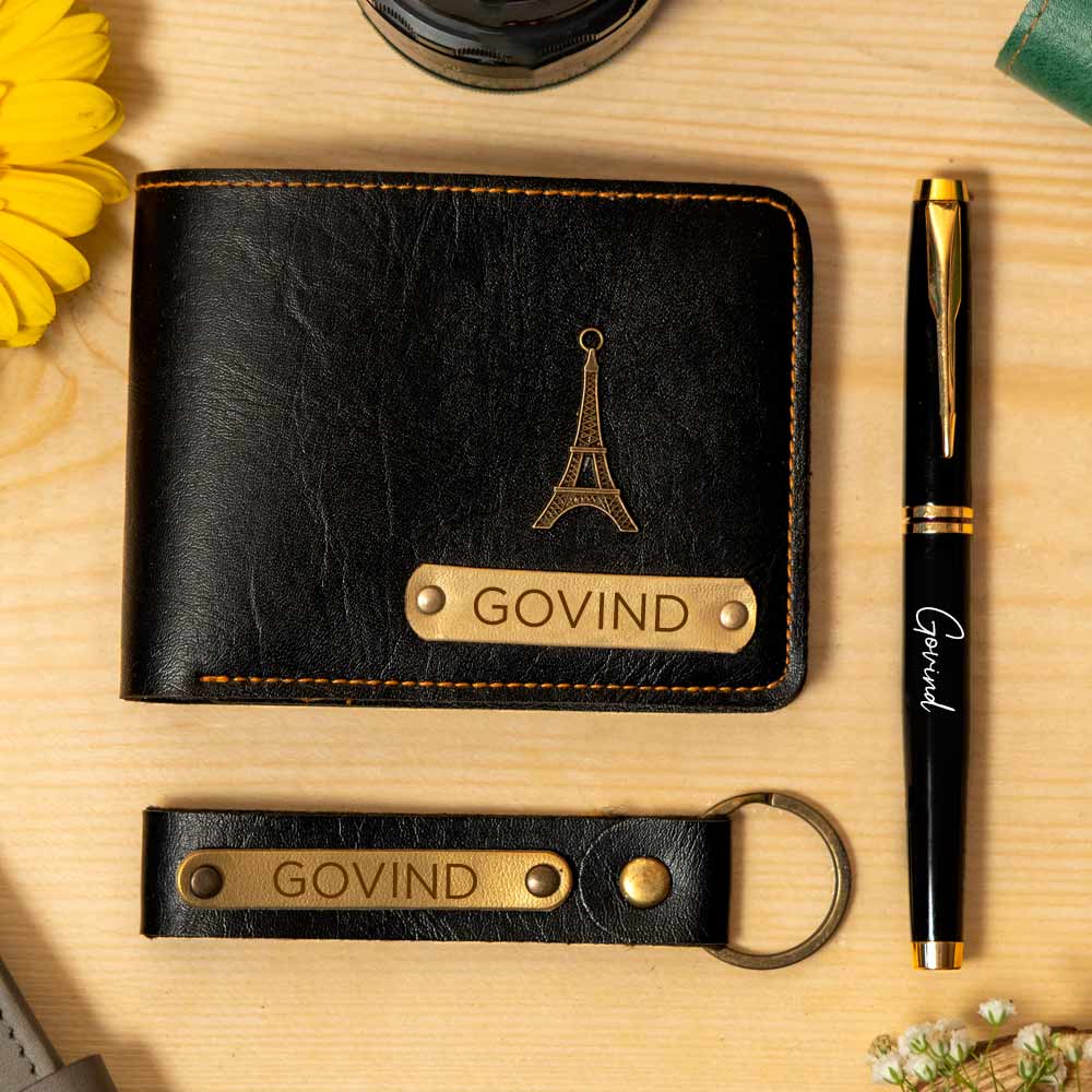 Customized Men's Wallet, Pen & Keychain Combo - Image 11