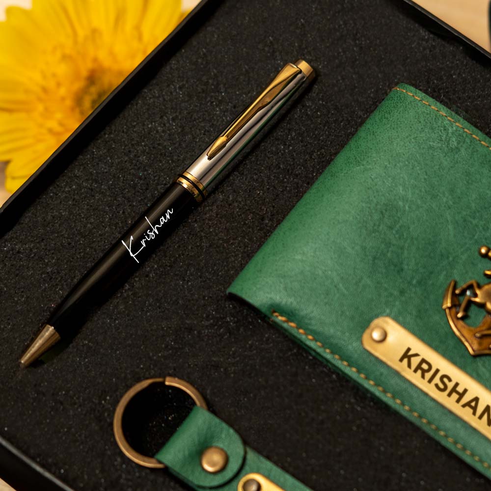 Customized Men's Wallet, Pen & Keychain Combo - Image 16