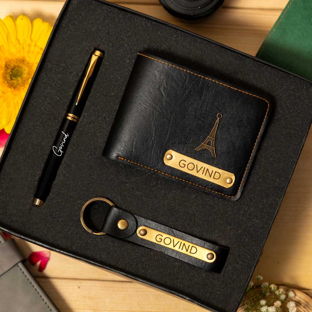 Customized Men's Wallet, Pen & Keychain Combo - Image 3