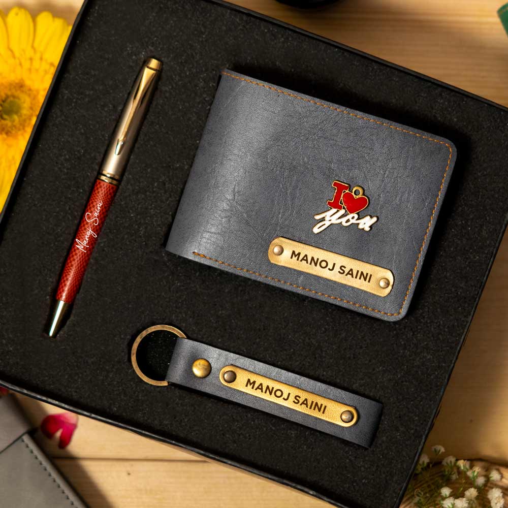 Customized Men's Wallet, Pen & Keychain Combo - Image 5