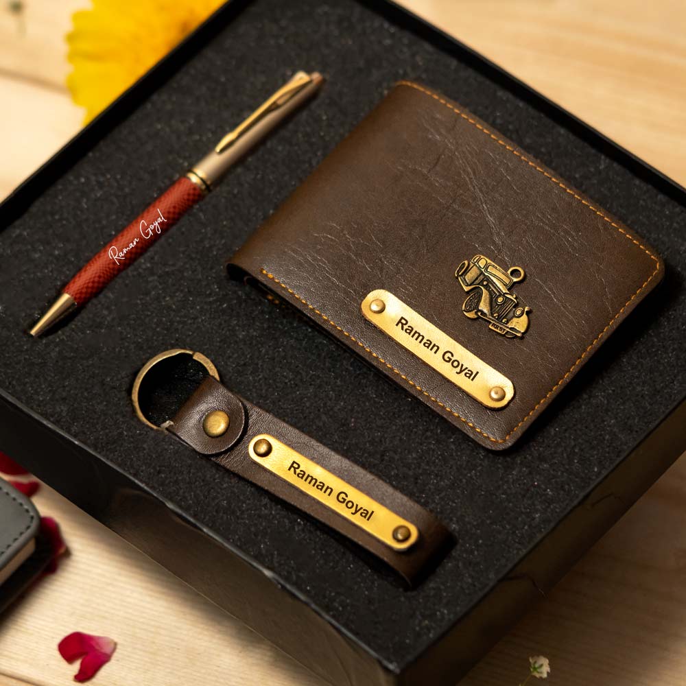 Customized Men's Wallet, Pen & Keychain Combo - Image 8