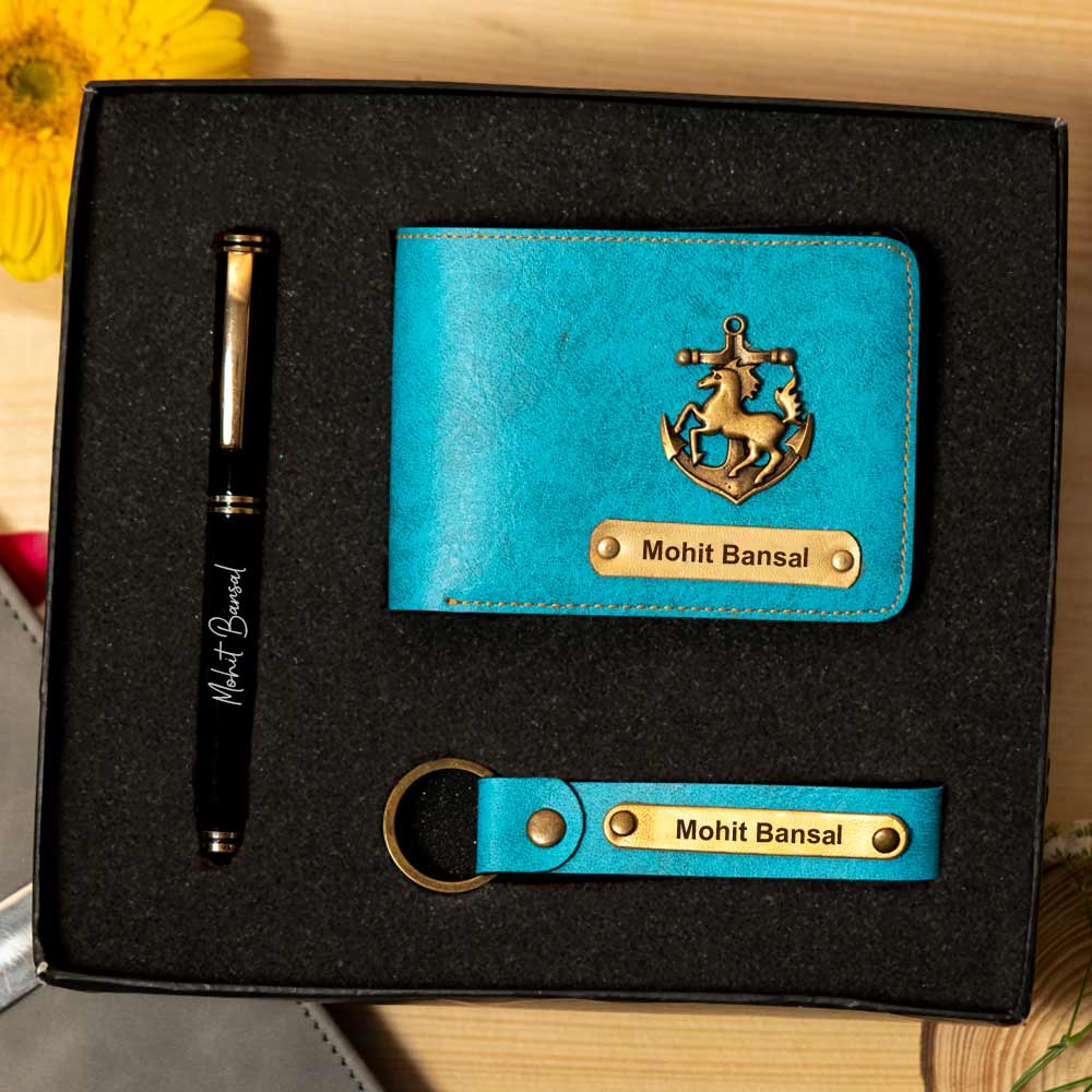 Customized Men's Wallet, Pen & Keychain Combo - Image 9