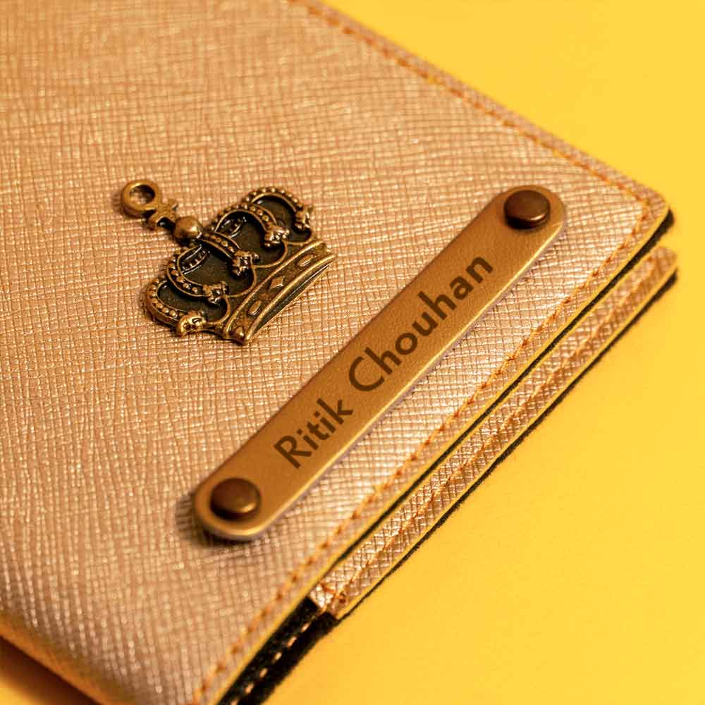 Personalized Leather Passport Cover With Name & Charm - Harvest Gold - Image 3