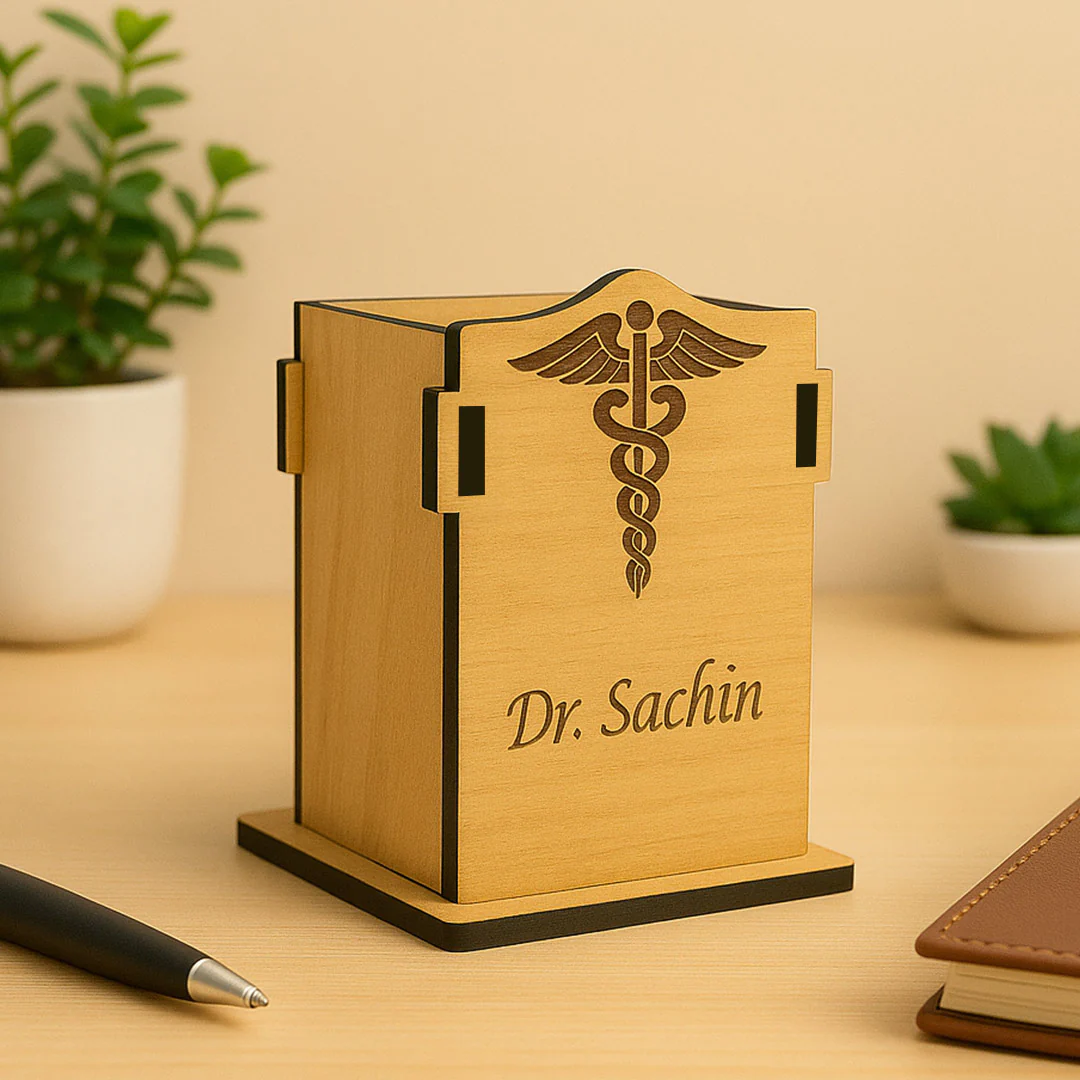 Customized Doctor Wooden Pen Stand - Image 3