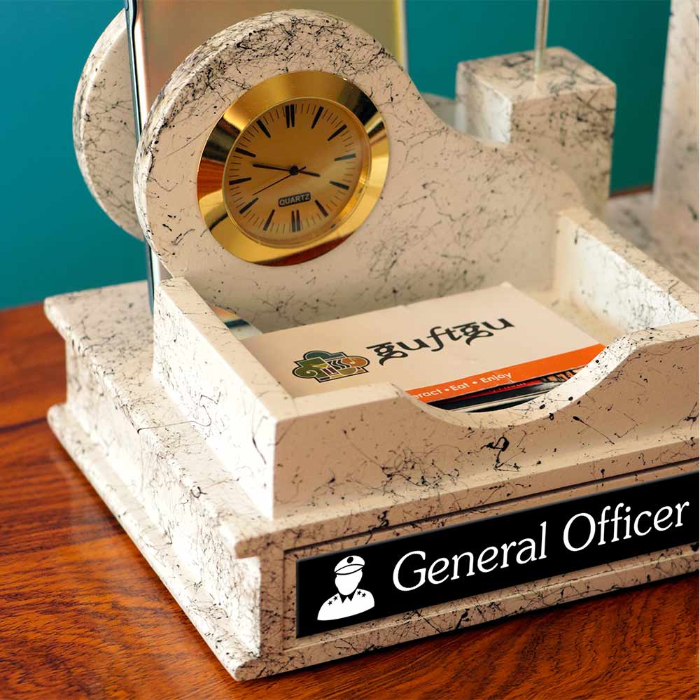 Customized Wooden Pen Stand With Clock, Indian Flag, Ashok Pillar - Image 3