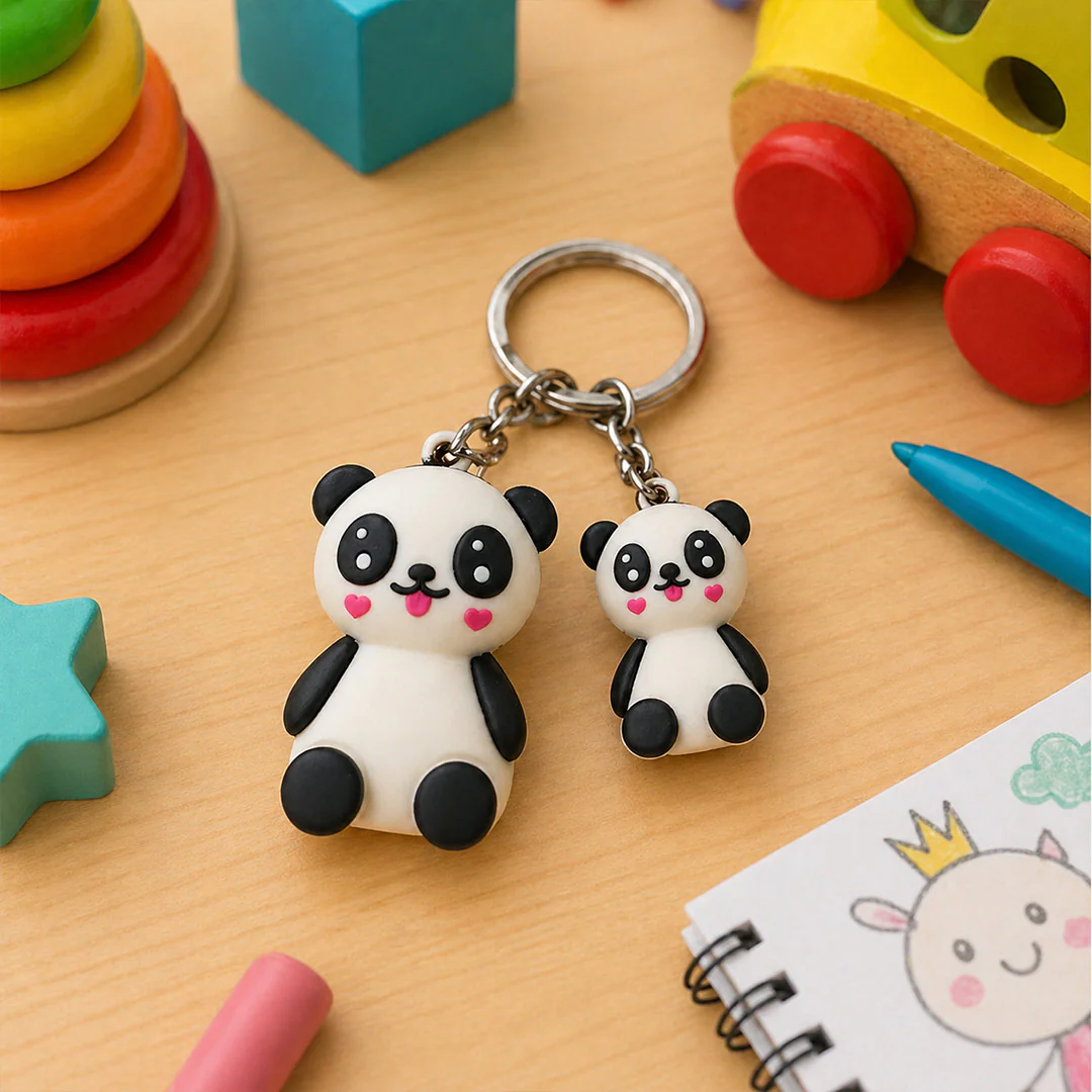 Cute Panda Couple Keychain Set – Adorable Cartoon Panda Keyring Gift for Girls, Kids & Best Friends