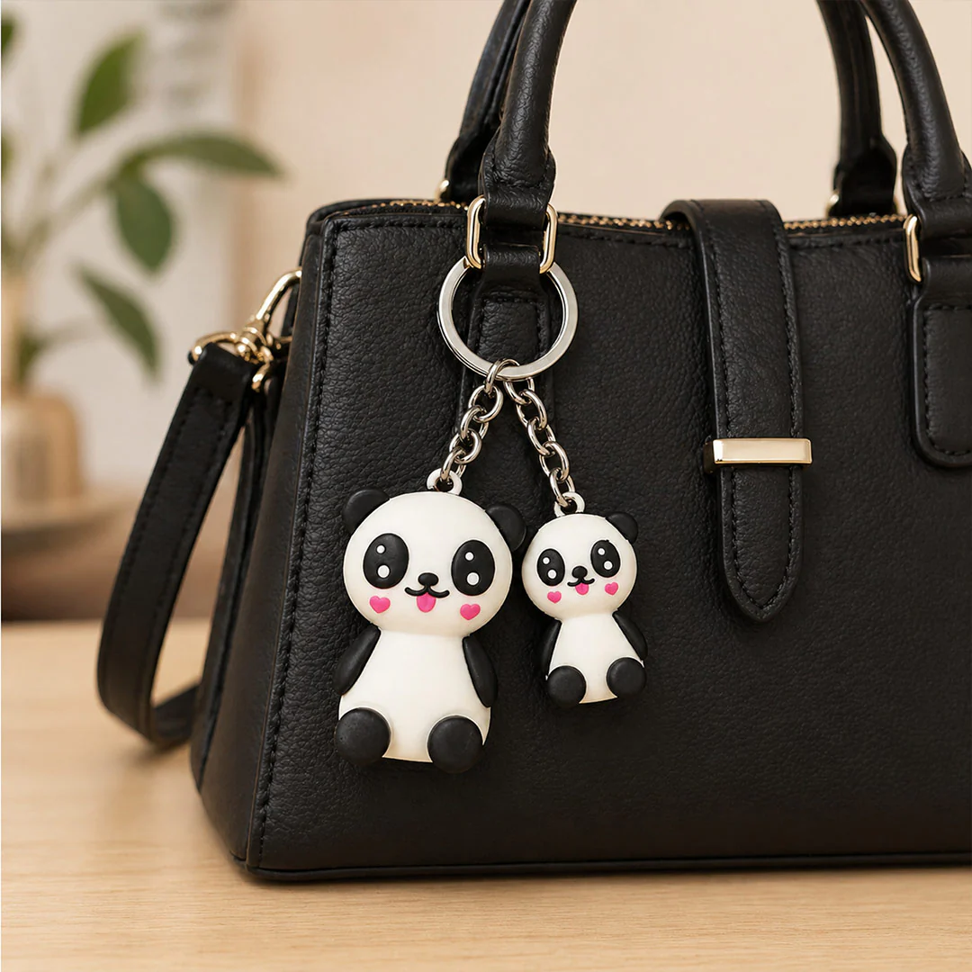 Cute Panda Couple Keychain Set – Adorable Cartoon Panda Keyring Gift for Girls, Kids & Best Friends - Image 3