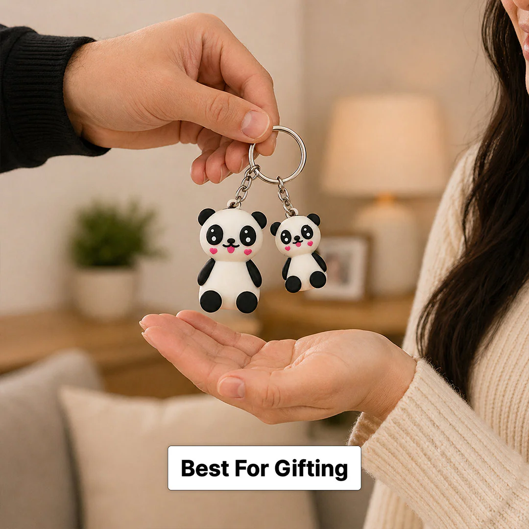 Cute Panda Couple Keychain Set – Adorable Cartoon Panda Keyring Gift for Girls, Kids & Best Friends - Image 4