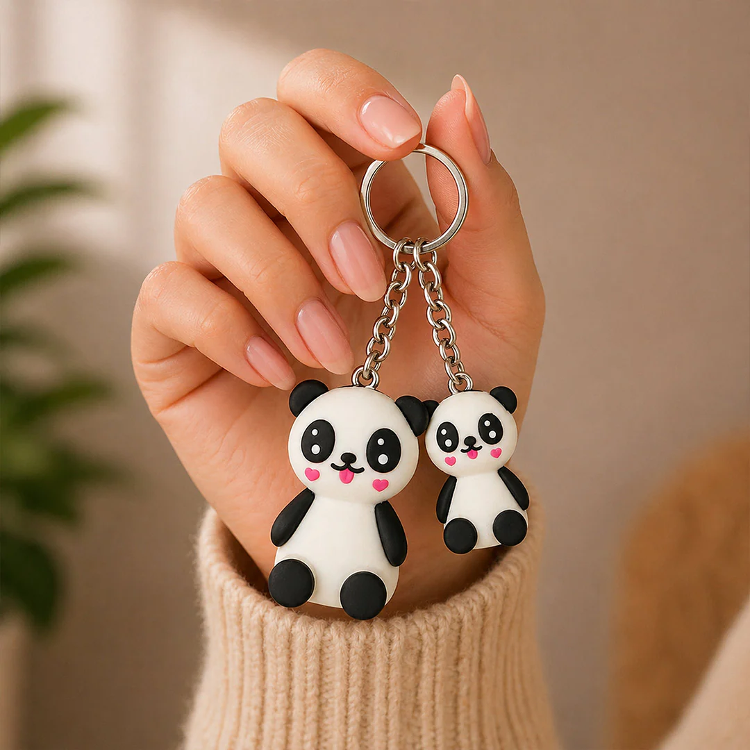 Cute Panda Couple Keychain Set – Adorable Cartoon Panda Keyring Gift for Girls, Kids & Best Friends - Image 5