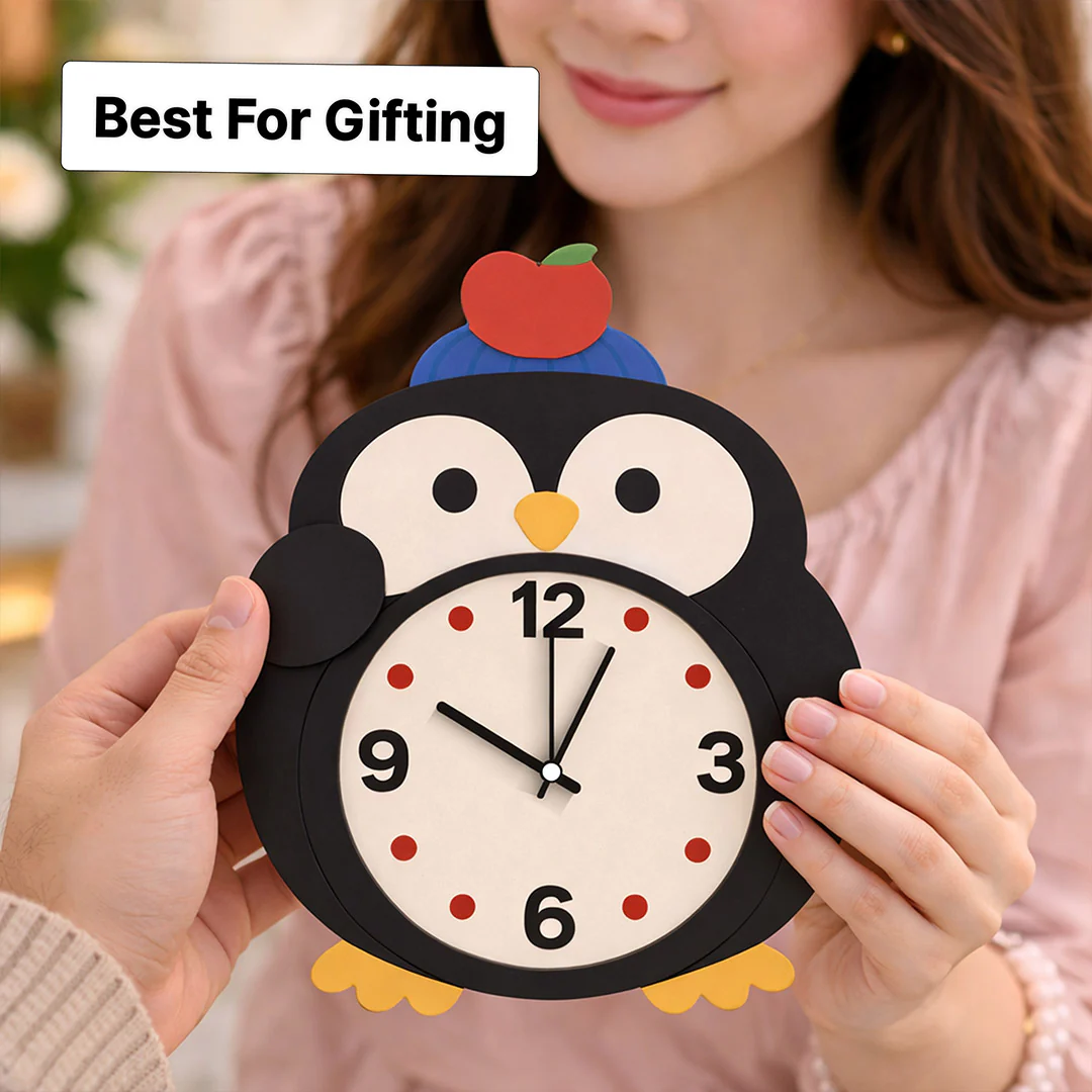 Cute Penguin Kids Wall Clock 12x10" - Image 3