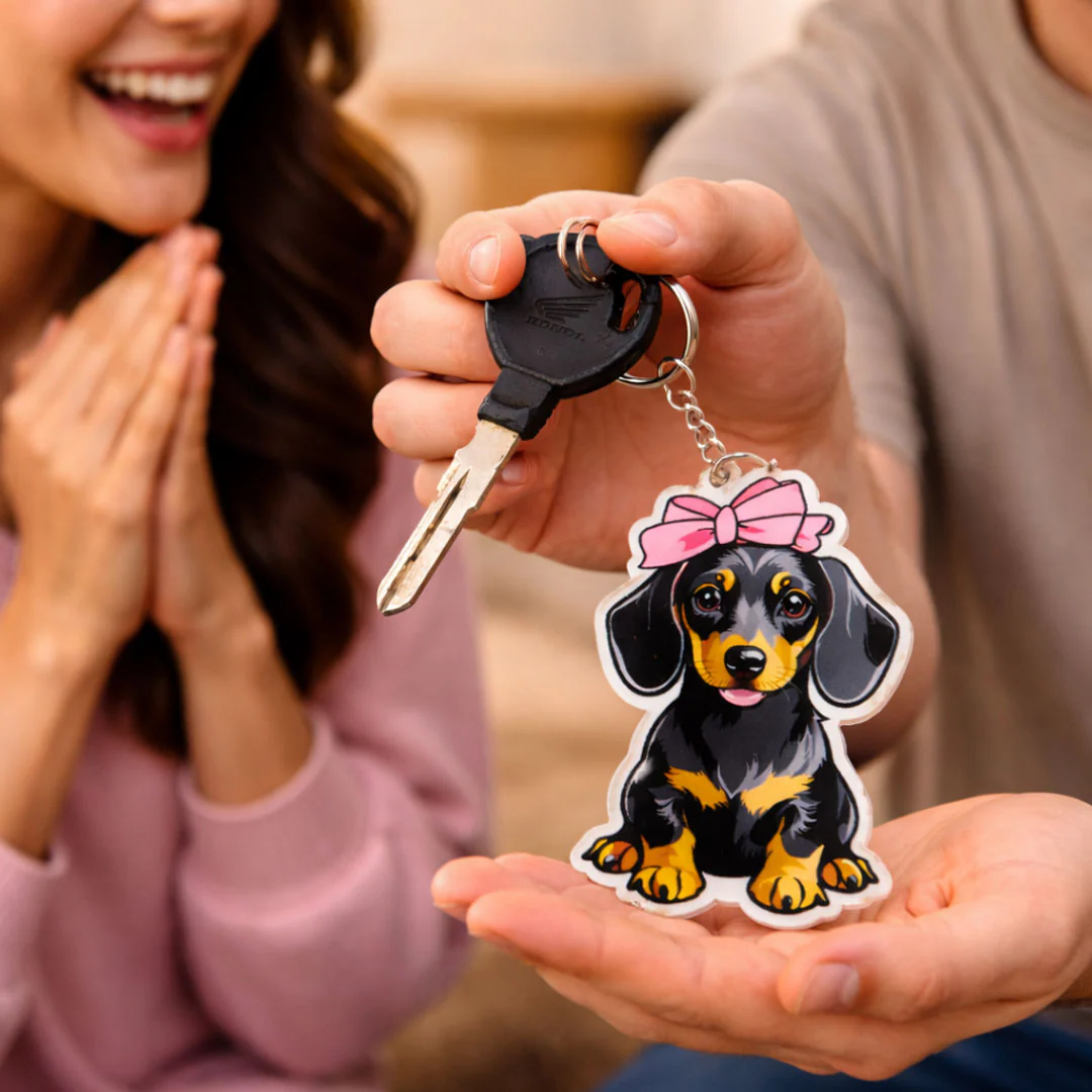 Cute Puppy Charm – Cartoon Dog Acrylic Keychain - Image 3