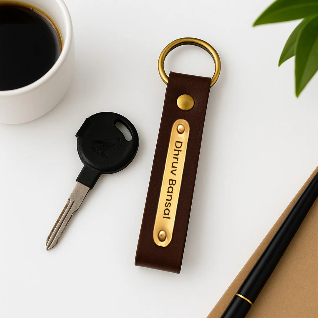 Dark Brown Leather Keychain with Name - Image 4