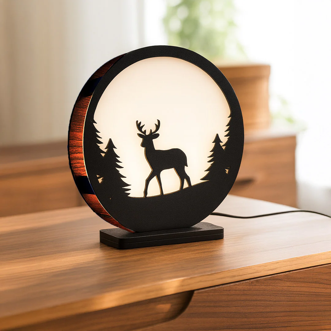 Deer Wooden LED Lamp-8x8" - Image 3