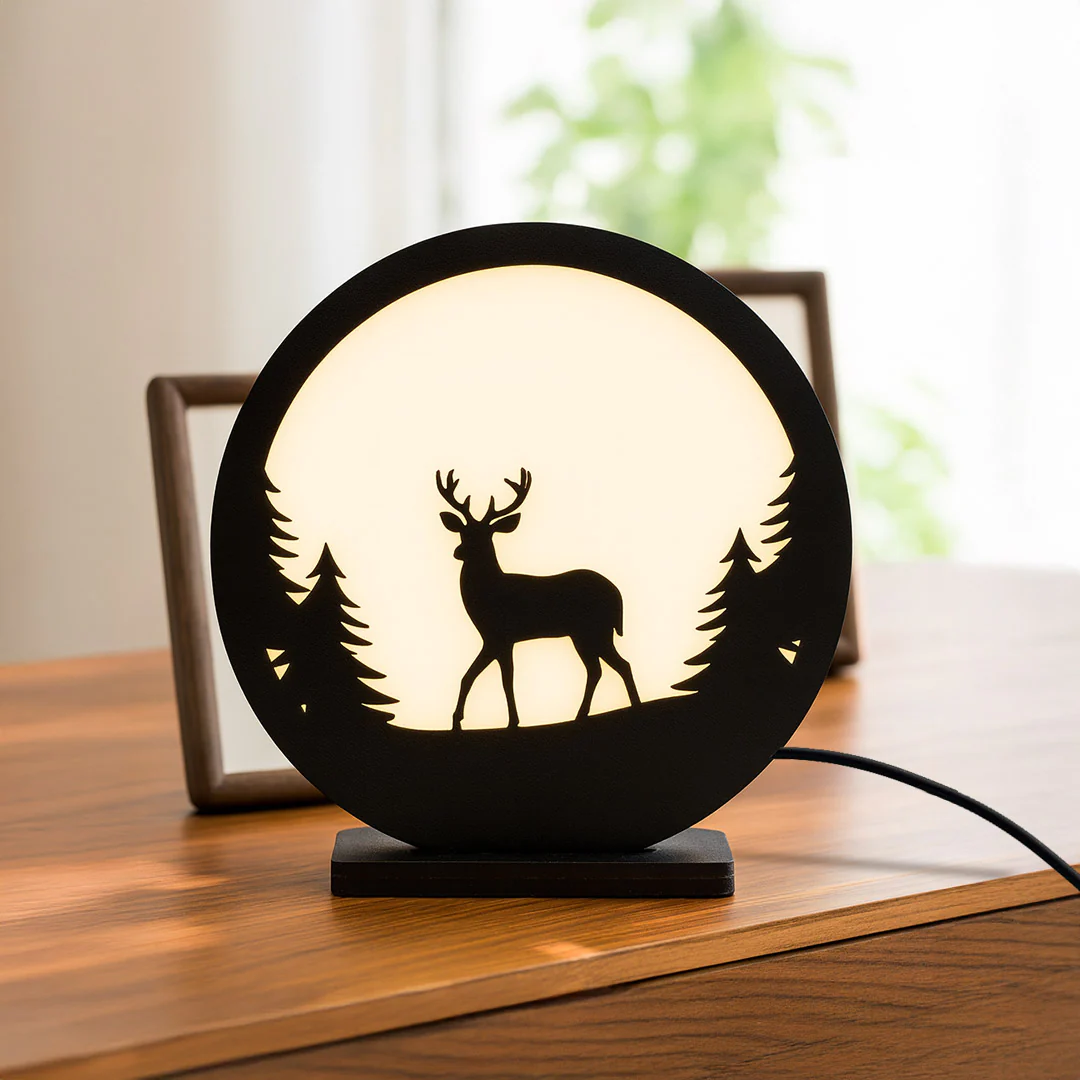 Deer Wooden LED Lamp-8x8" - Image 4