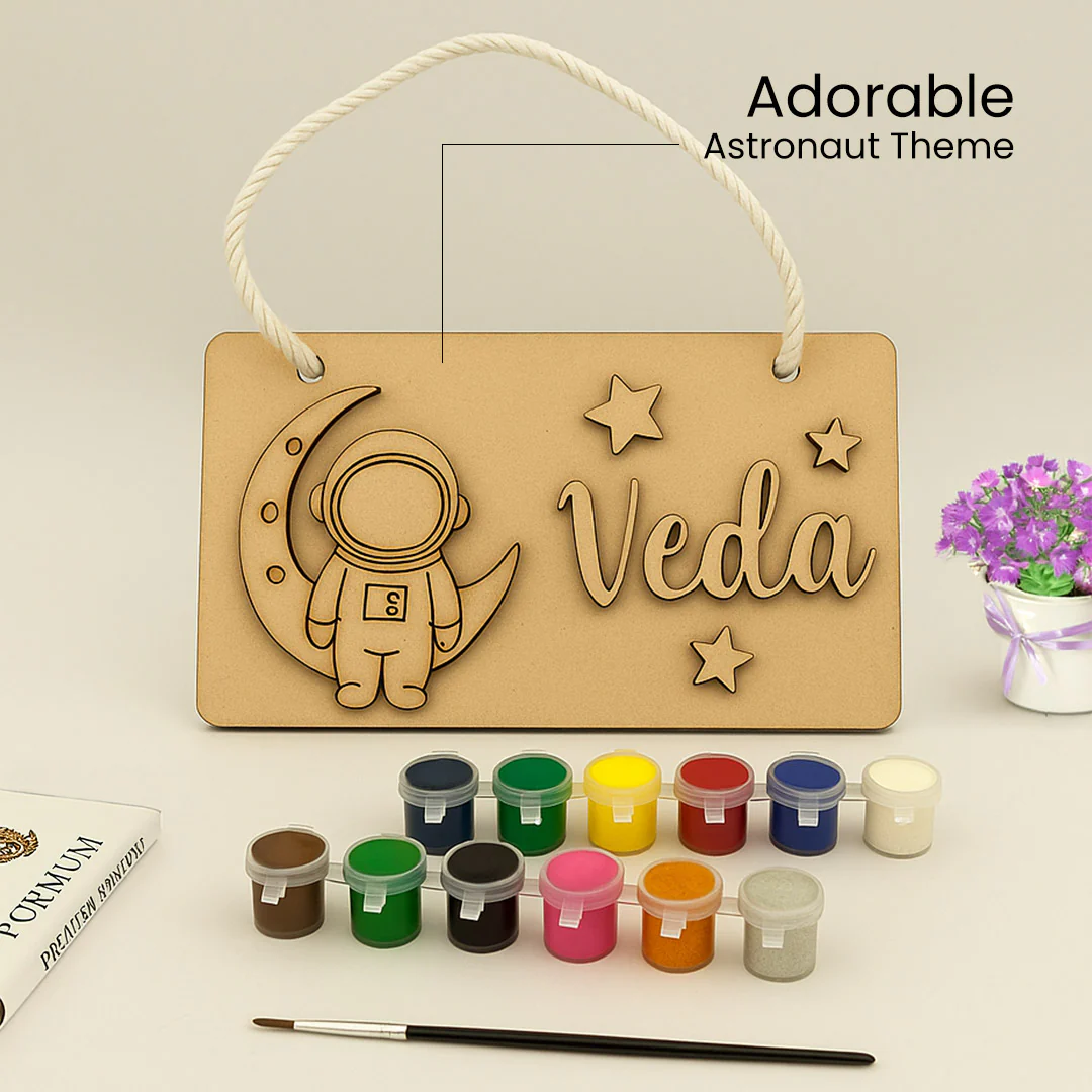 DIY Wooden Nameplate for Kids – Astronaut & Unicorn (4x8")