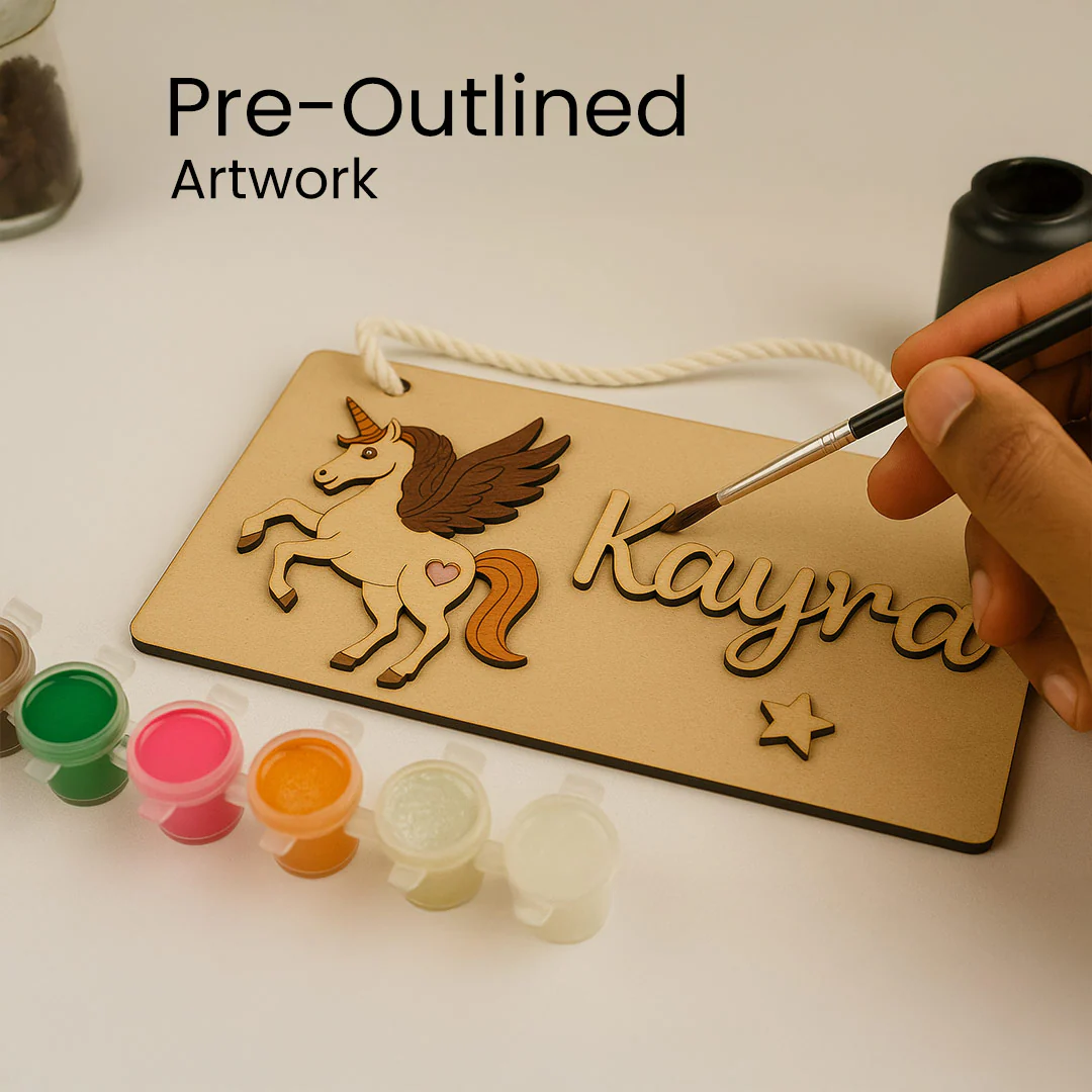 DIY Wooden Nameplate for Kids – Astronaut & Unicorn (4x8") - Image 10