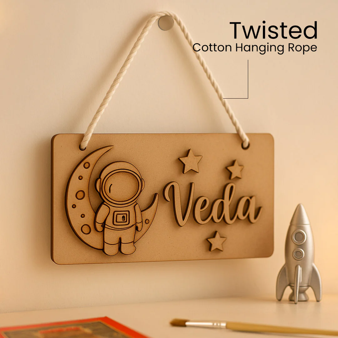 DIY Wooden Nameplate for Kids – Astronaut & Unicorn (4x8") - Image 12