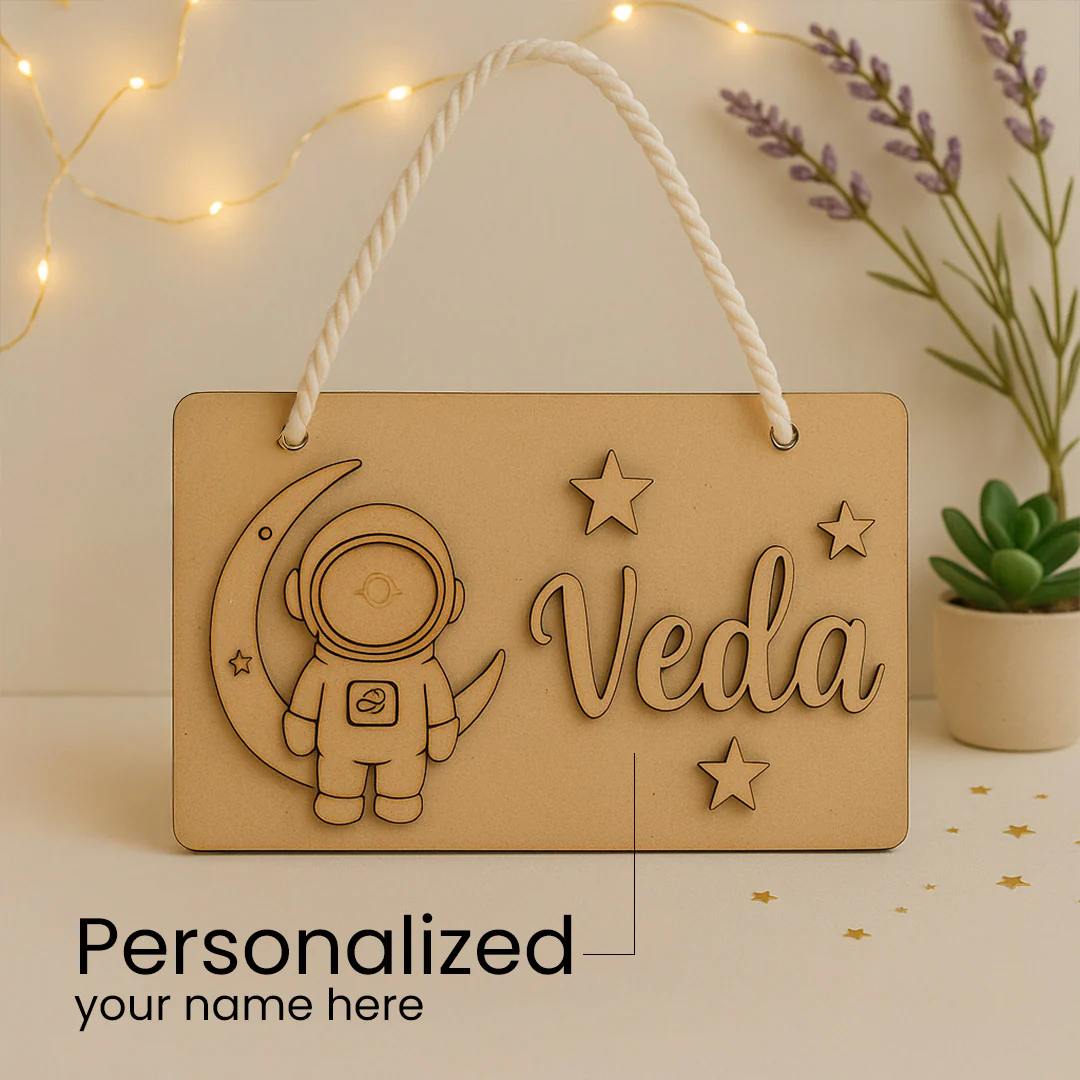 DIY Wooden Nameplate for Kids – Astronaut & Unicorn (4x8") - Image 4