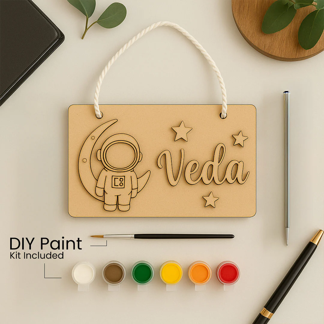 DIY Wooden Nameplate for Kids – Astronaut & Unicorn (4x8") - Image 5