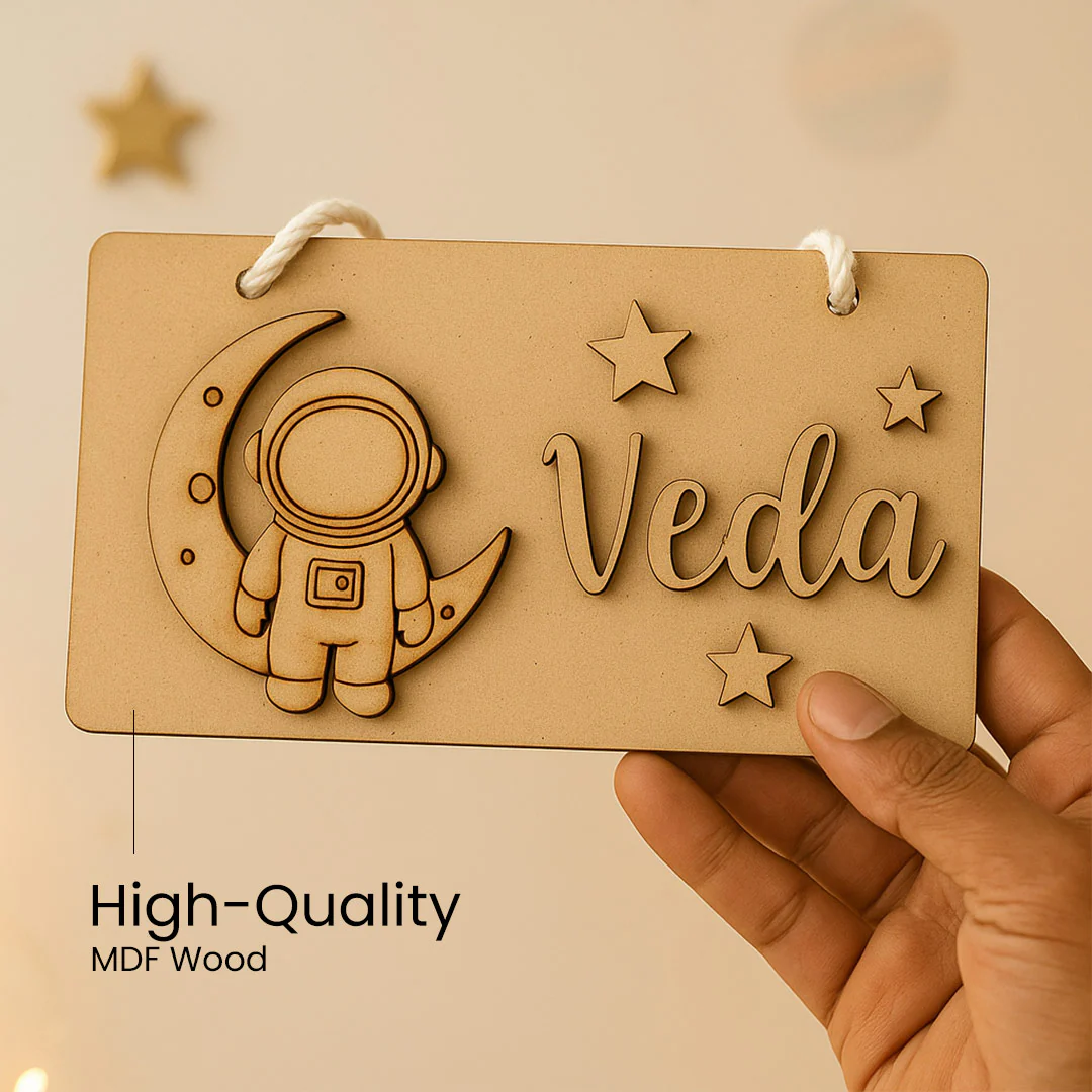DIY Wooden Nameplate for Kids – Astronaut & Unicorn (4x8") - Image 6