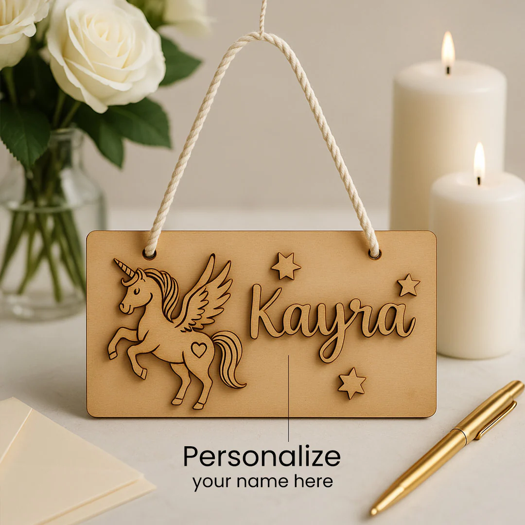 DIY Wooden Nameplate for Kids – Astronaut & Unicorn (4x8") - Image 7
