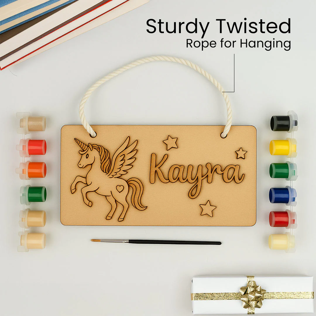 DIY Wooden Nameplate for Kids – Astronaut & Unicorn (4x8") - Image 8