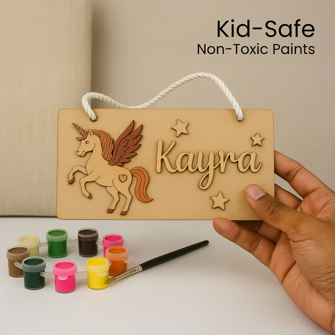 DIY Wooden Nameplate for Kids – Astronaut & Unicorn (4x8") - Image 9