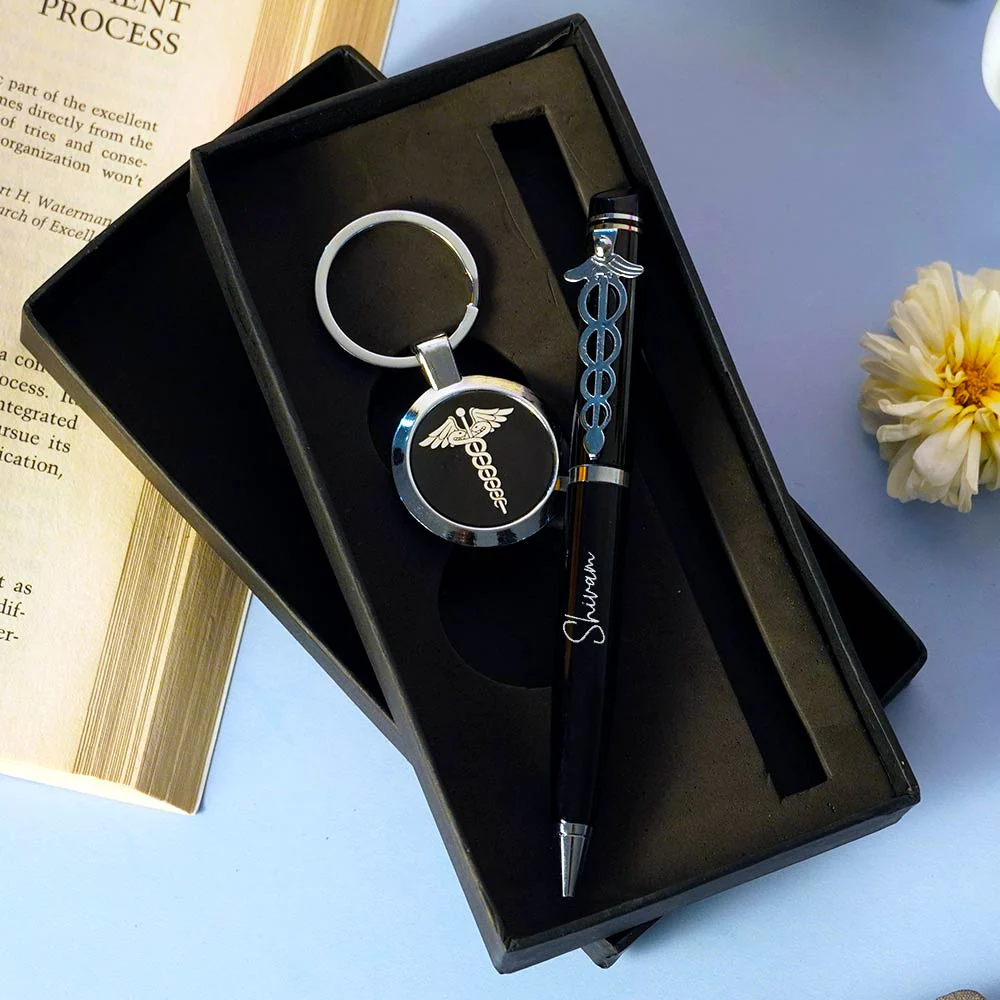 Doctor Customized Pen And Keychain Set - Silver And Black - Image 3
