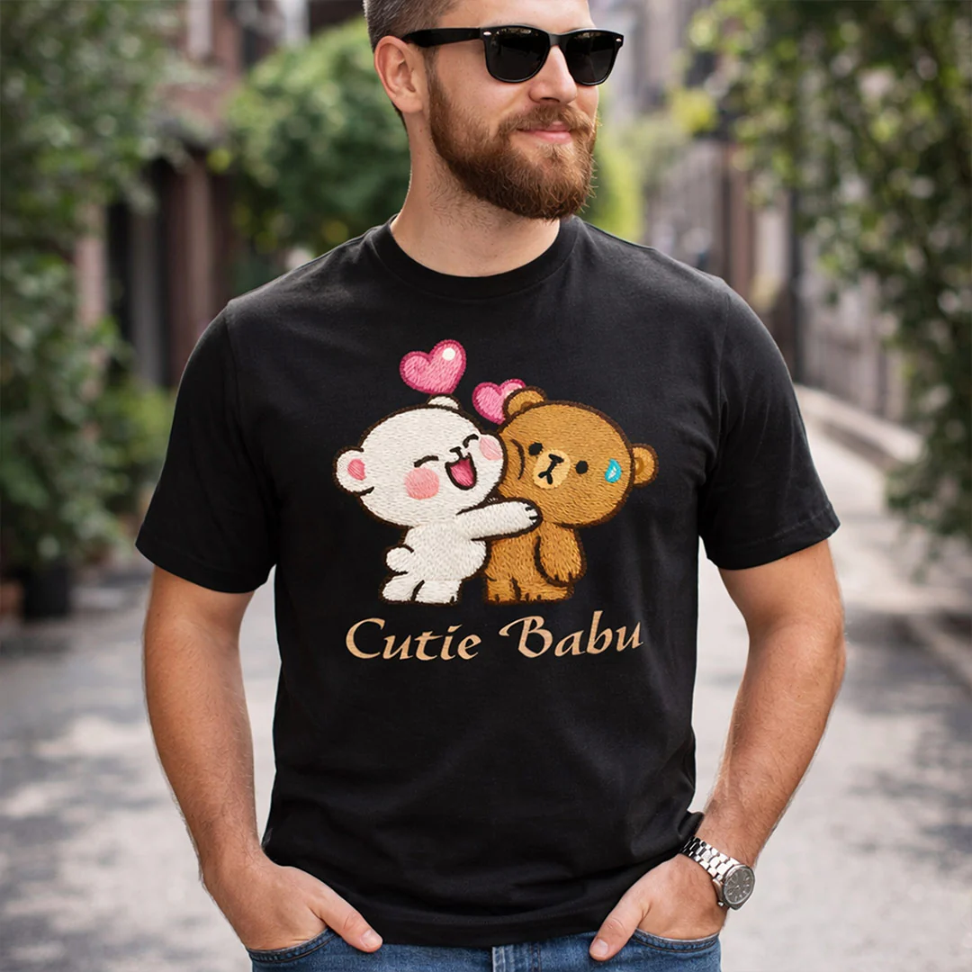 Dugu Bugu Cutie Babu Graphic Print Black T-Shirt