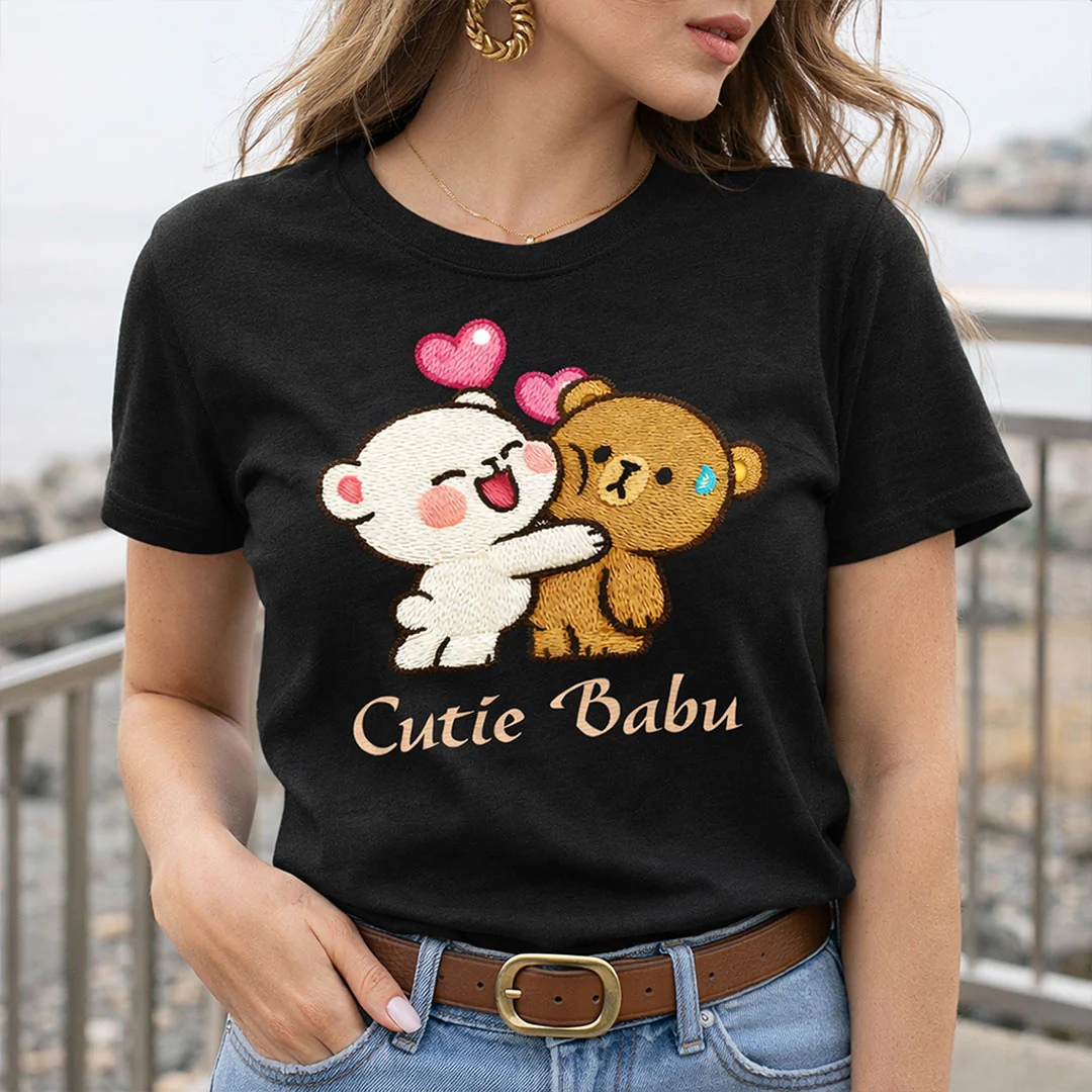 Dugu Bugu Cutie Babu Graphic Print Black T-Shirt - Image 2