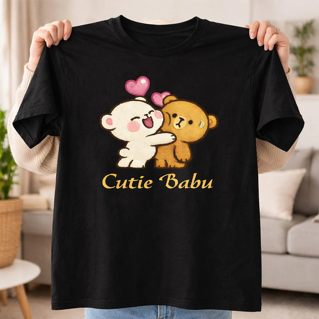 Dugu Bugu Cutie Babu Graphic Print Black T-Shirt - Image 4