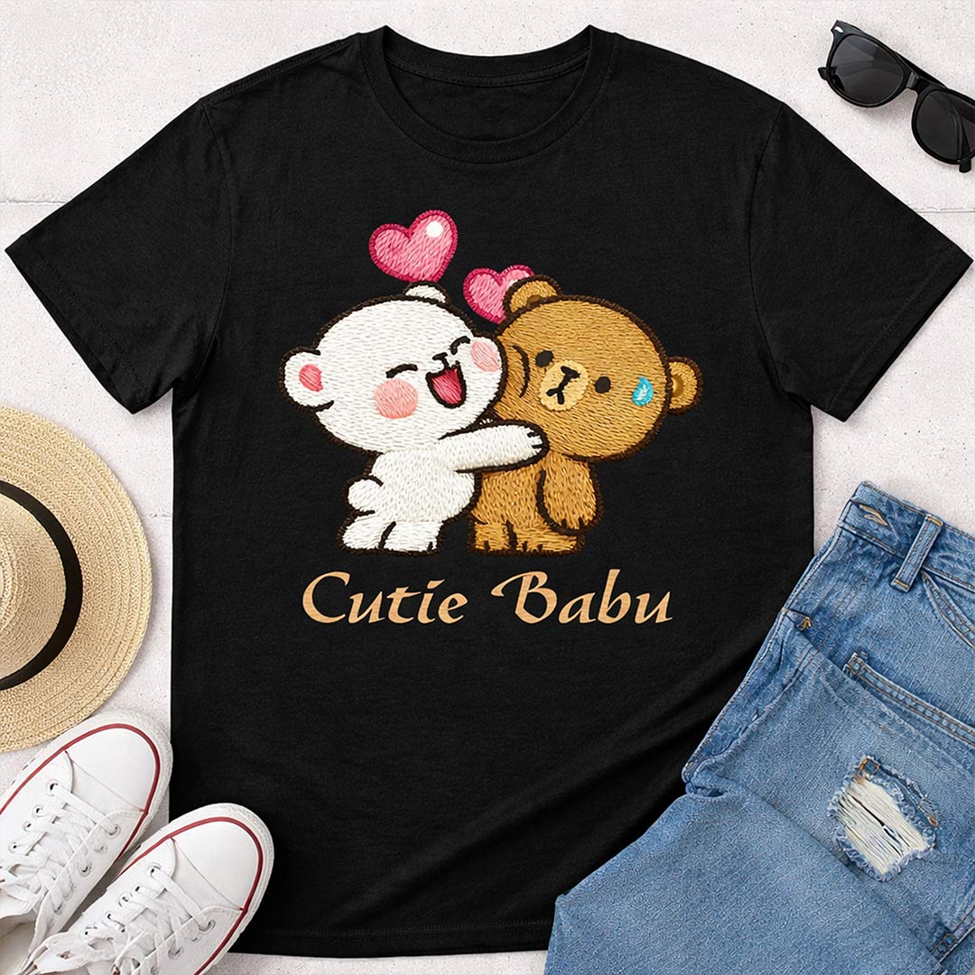 Dugu Bugu Cutie Babu Graphic Print Black T-Shirt - Image 5