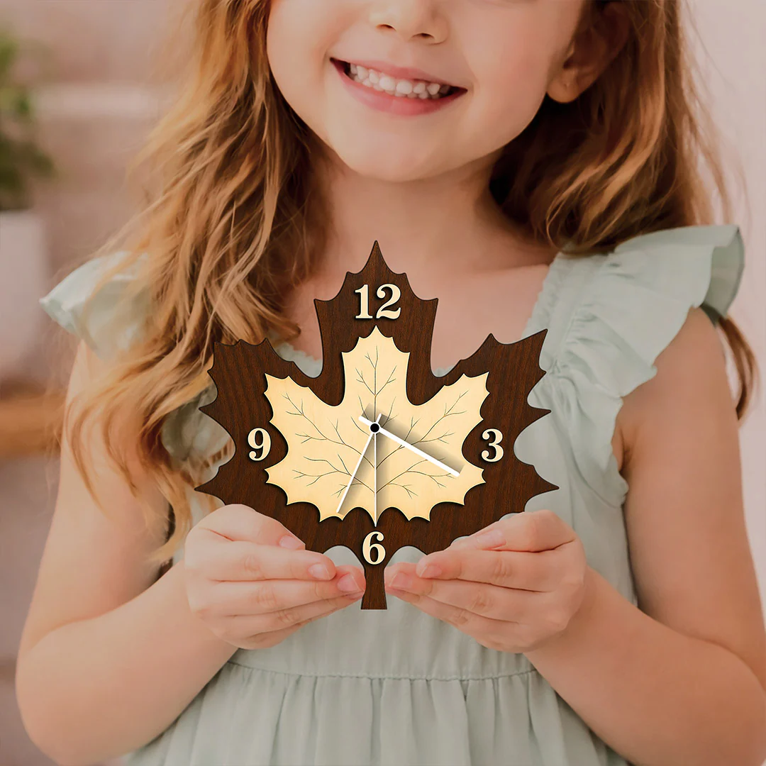 Elegant Maple Leaf Wooden Wall Clock (10x11") - Image 3